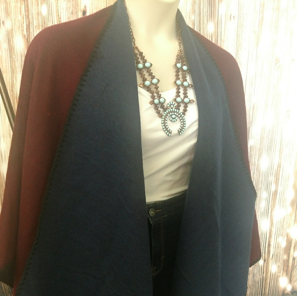 !3 for $25! Wine and Navy Plus size Ruana/Cape